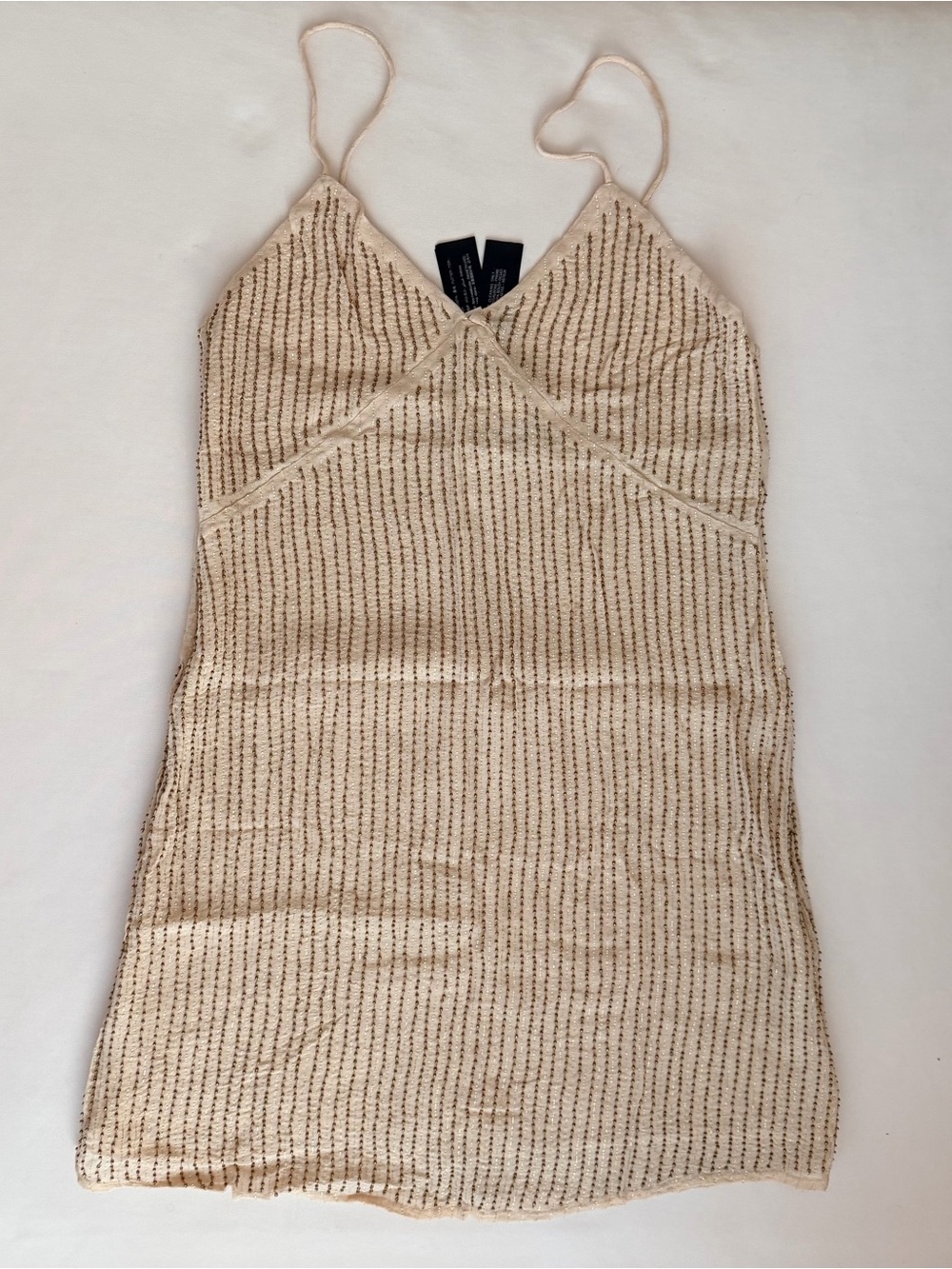 Zara Beige Sequin-Trim Mini Dress